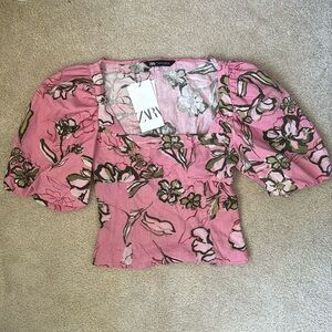 Zara pink and green slower blouse size small
